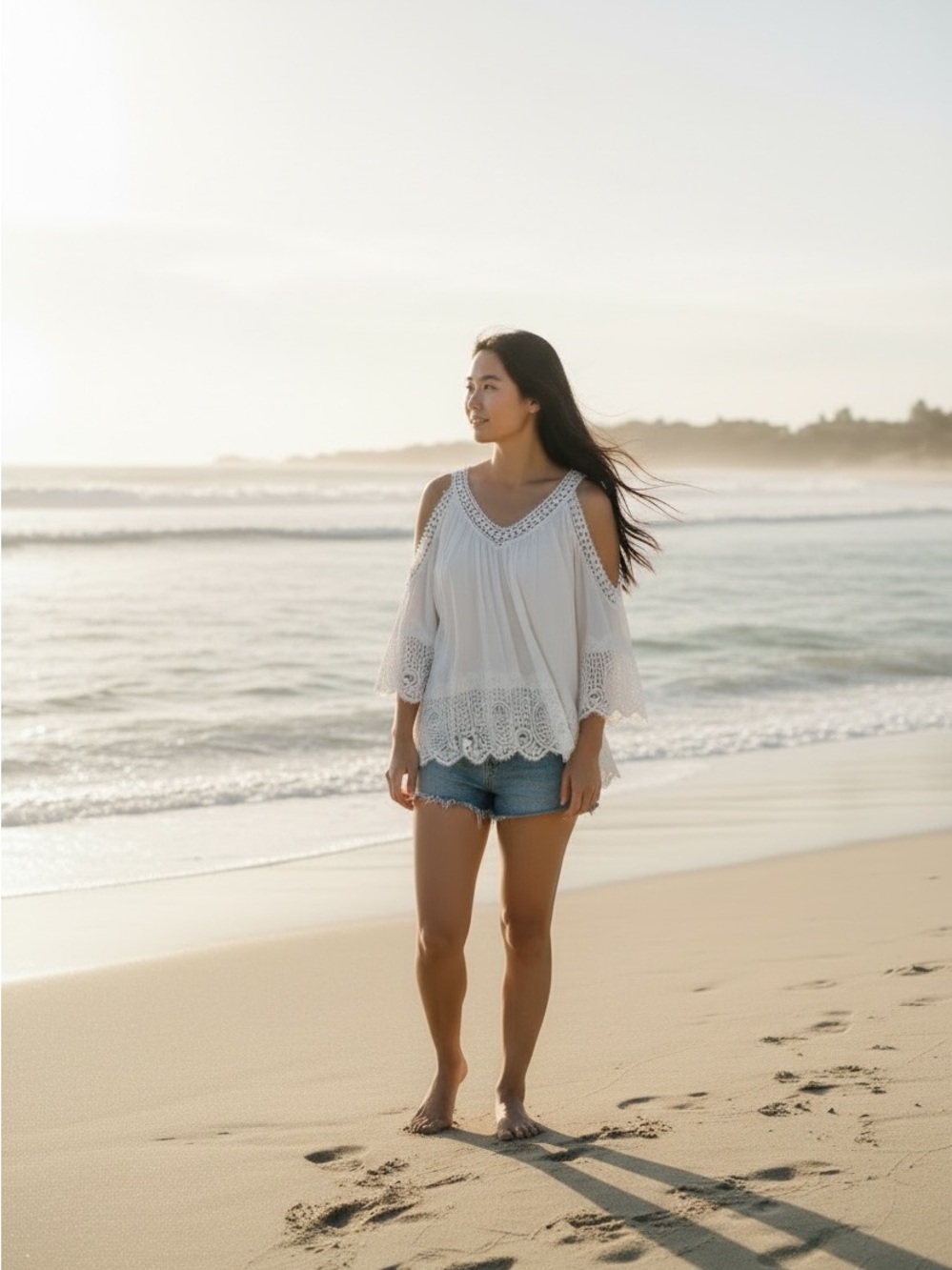 White Lace Cold-Shoulder Top